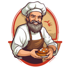 Bearded brutal baker in cap and apron. Craft bakery logo - 749387706