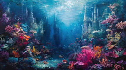 Realism Meets Fantasy Underwater World Where Realism Blends Seamlessly with Fantastical Beauty - obrazy, fototapety, plakaty