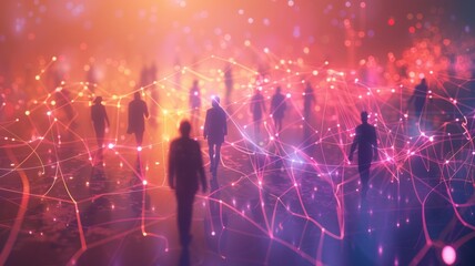 The future of corporate networks digital city of business A diverse group of individuals embark on a journey of connection. - obrazy, fototapety, plakaty