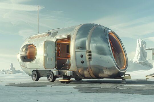 Picture of a contemporary futuristic caravan home or tent. Generative Ai