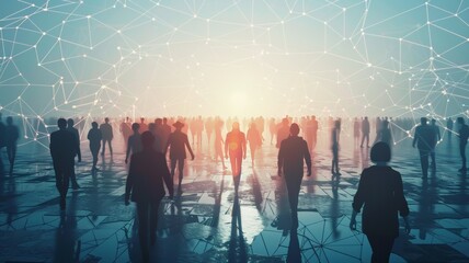 The future of corporate networks digital city of business A diverse group of individuals embark on a journey of connection.