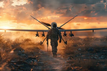 Military uses a combat drone to launch a specification. Generative Ai