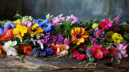 Obraz premium Vibrant Edible Flowers and Herbs Display