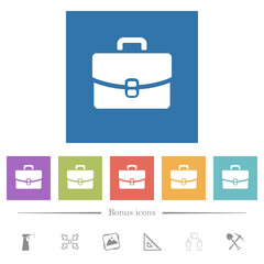Briefcase solid flat white icons in square backgrounds