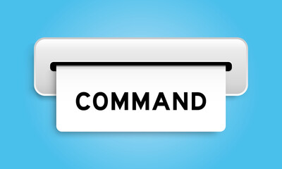 White coupon banner with word command from machine on blue color background