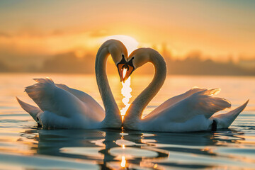 Fototapeta premium A heart shaped symbol of love from the necks of two white swans