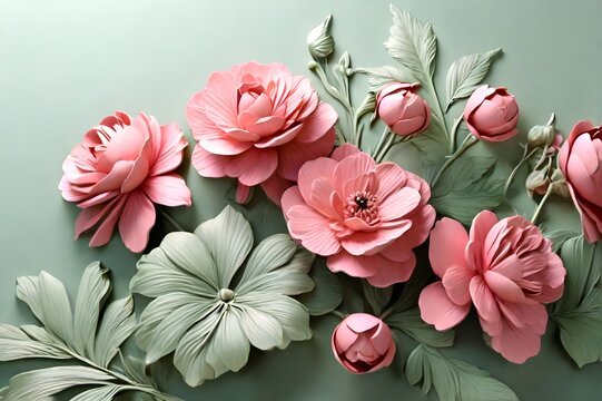 Botanical natural real pink color flowers Design for wallpaper