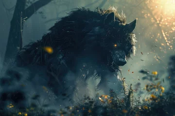 Fotobehang A fantastical image of a terrifying werewolf monster. Generative Ai © Retu