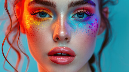 portrait of a model with bright makeup, cosmetic and beauty concept