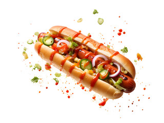 very yummy and delicious hot dog with bread, cucumber, tomato, and ketchup 