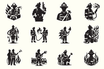 Fireman Silhouette Vector Illustration set