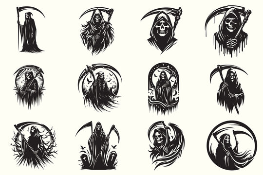 Grim reaper Silhouette Vector Illustration set