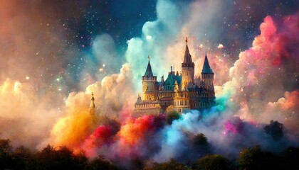castle in the color smoke - obrazy, fototapety, plakaty