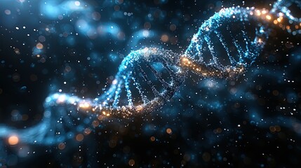 Close-up of DNA double helix structure against dark background - obrazy, fototapety, plakaty