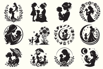 Mother's Day Silhouette Vector Illustration Set