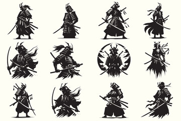 Samurai Silhouette Vector Illustration Bundle