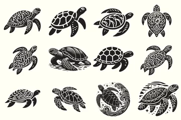 Poster Sea turtle Silhouette Vector Illustration Set ©  designermdali