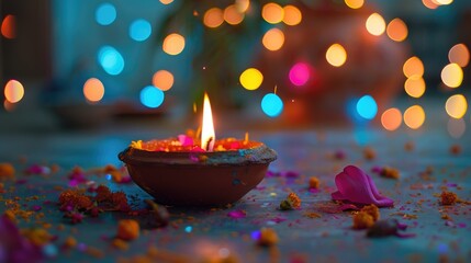 ancient middle eastern oil lamp, clay on diwali background