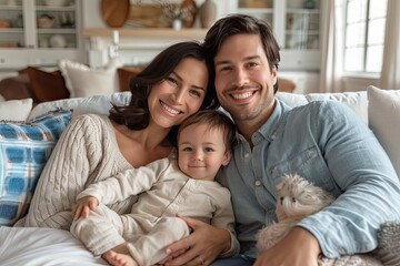 Obraz premium A heartwarming candid photo of parents and child sharing a tender embrace, feeling of love and comfort