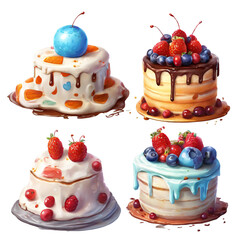 Whimsical Cake Delight - Detailed Cartoon Clipart Illustration