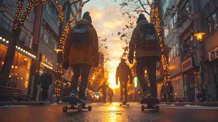 Fotobehang skateboarders on the street © Xabi