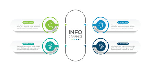 Modern infographic template. Creative circle element design with marketing icons. Business concept with 4 options, steps, sections.