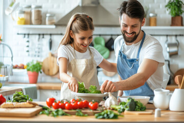 Obraz na płótnie Canvas Happy family having fun while preparing healthy food in the kitchen