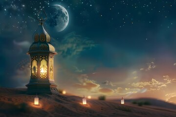 Lantern Glowing in the Crescent Sky Background