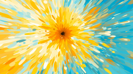 Abstract blue background with abstract bursts of sunflower yellow color