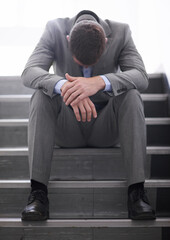Businessman, failure or job loss in company or sad, rejection or thinking of career crisis....