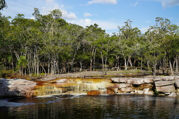 Fototapeta na wymiar Waterfall Cachoeira Lindoia, located near the village Amatari Lindoia, district Itacoatiara, Amazon rainforest, Amazonas state, Brazil.