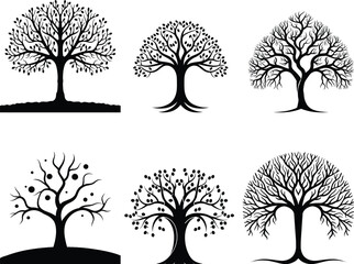 Set of Tree silhouette, vector isolated on white background