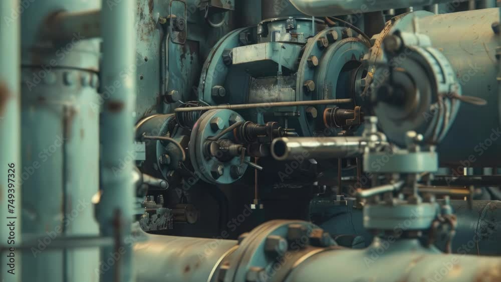 Poster Detailed view of a machine in a factory, suitable for industrial concepts.
