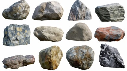 Group of stones isolated on white background.