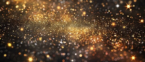 A mesmerizing display of golden bokeh lights against a dark backdrop, creating a magical, festive atmosphere.