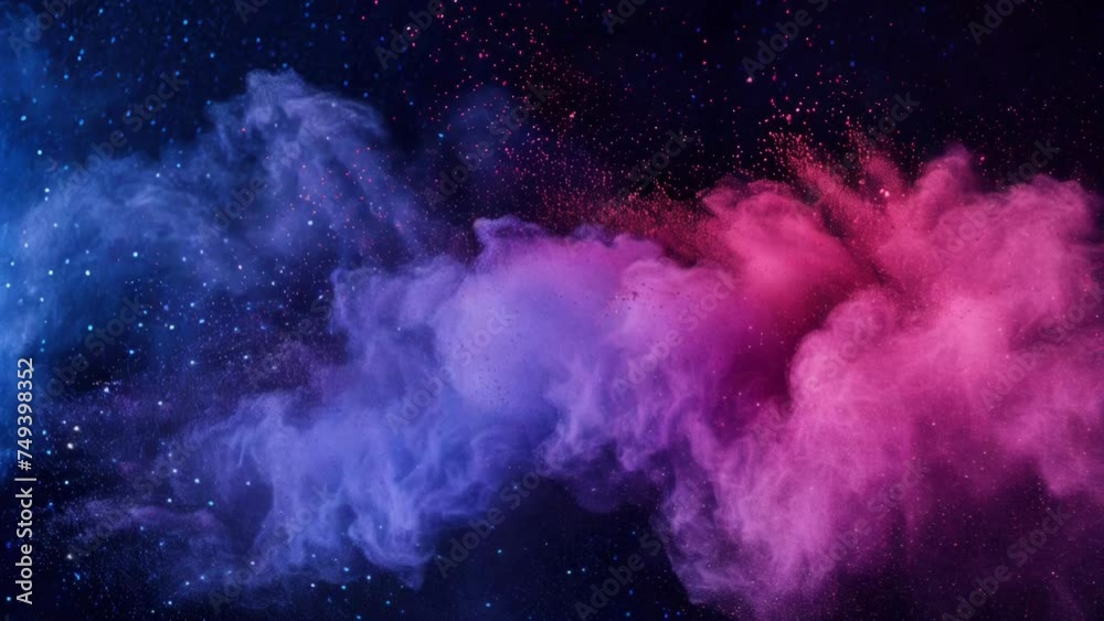 Poster vibrant blue and pink powder cloud against a dark backdrop. perfect for adding a pop of color to you