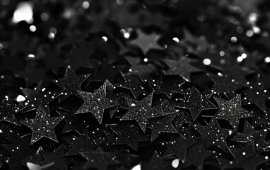 A mesmerizing black and white glittery surface with sparkling stars, creating a magical, celestial atmosphere.