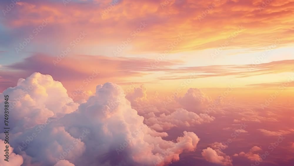 Poster a scenic view of the sky and clouds from an airplane. ideal for travel and aviation concepts.