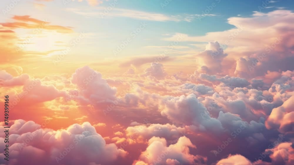 Poster a scenic view of the sky and clouds from an airplane. perfect for travel and aviation concepts.