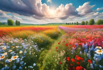 Deurstickers field of poppies and sky © rabia