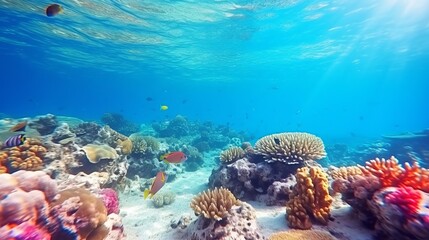 Fototapeta premium Ocean coral reef underwater. Sea world under water background