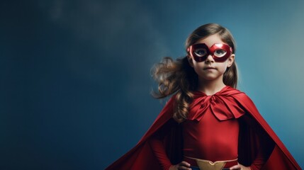 girl wearing red dress Girl in red cloak and mask looking towards blue