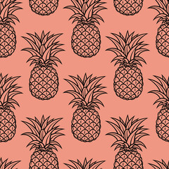 Seamless coral Pattern with Pineapples