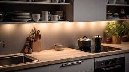 Modern style kitchen with light worktop