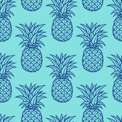 Seamless blue Pattern with Pineapples