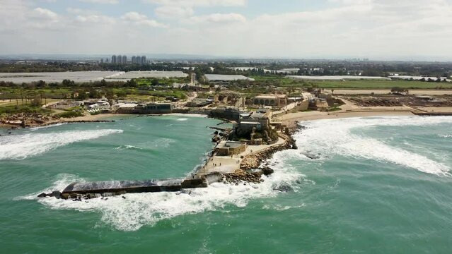 aerial photography from a drone of the Mediterranean coast in Caesarea