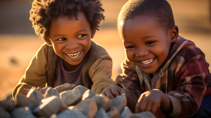 african children playing happy - obrazy, fototapety, plakaty