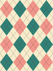 Argyle pattern. Pink , green Seamless geometric background for clothing, wrapping paper.