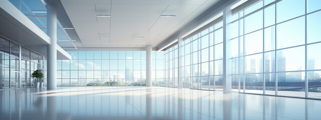 Empty office interior with panoramic windows.
