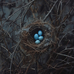 Eggs in a nest. Bird's Nest. Generative AI